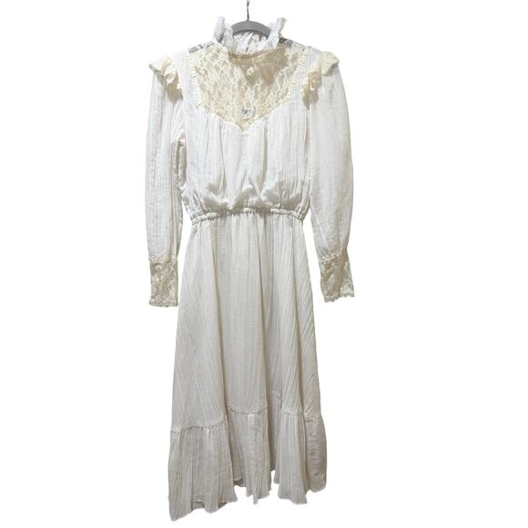 Vtg 80s Cream Lace Bridal Prairie Dress SZ 13-14 Victorian Romantic Cottagecore - Picture 3 of 16